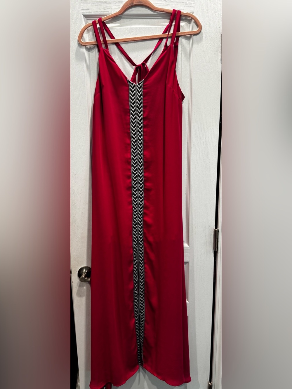 Strut & Bolt Hot Pink Strappy Maxi Dress with Center Chevron Trim. Size S.
